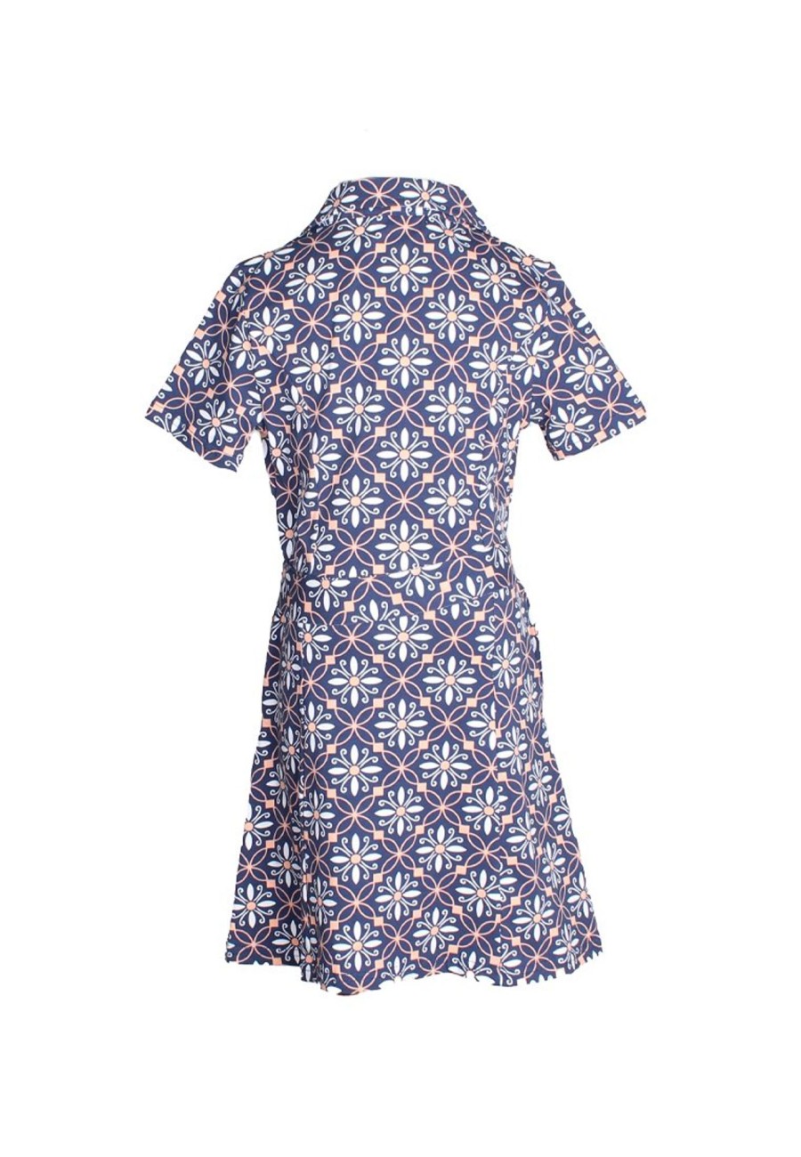 Matching Sets moleyapparels | Peranakan Inspired Print Button Down Dress Navy (Girl'S Dress)