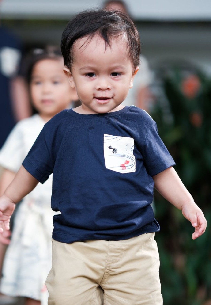 Matching Sets moleyapparels | Fish Print Panel T-Shirt Navy (Boy'S T-Shirt)