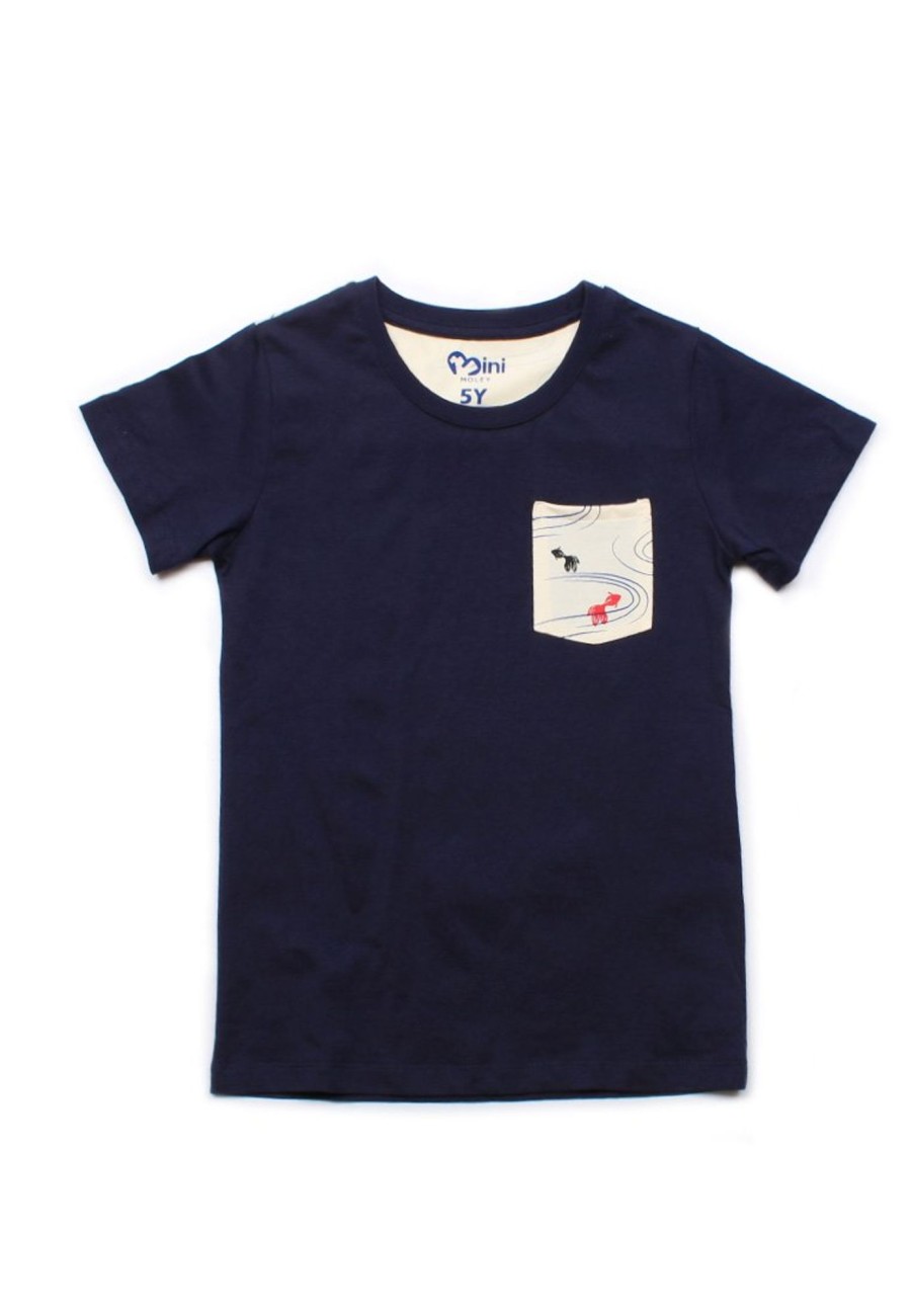 Matching Sets moleyapparels | Fish Print Panel T-Shirt Navy (Boy'S T-Shirt)