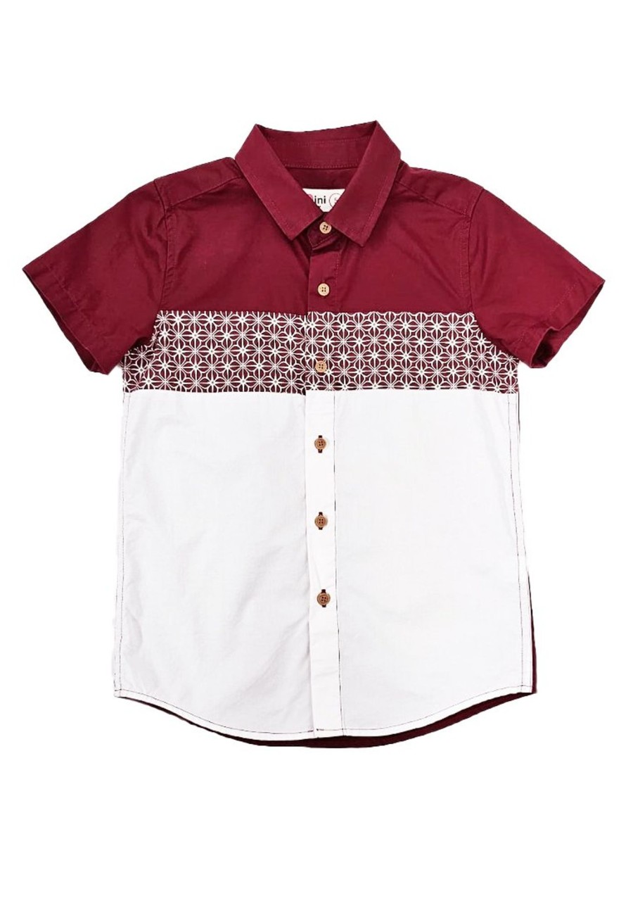 Matching Sets moleyapparels | Motif Detailed Panel Premium Short Sleeve Shirt Red (Boy'S Shirt)