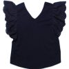 Ladies moleyapparels | Ruffles V-Neck Eyelet Blouse Navy (Ladies' Top)