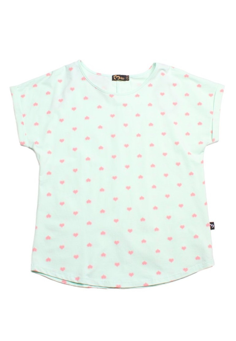 Matching Sets moleyapparels | Double Hearts Print Blouse Cyan (Ladies' Top)