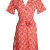 Matching Sets moleyapparels | Peranakan Inspired Print Button Down Dress Red (Ladies' Dress)