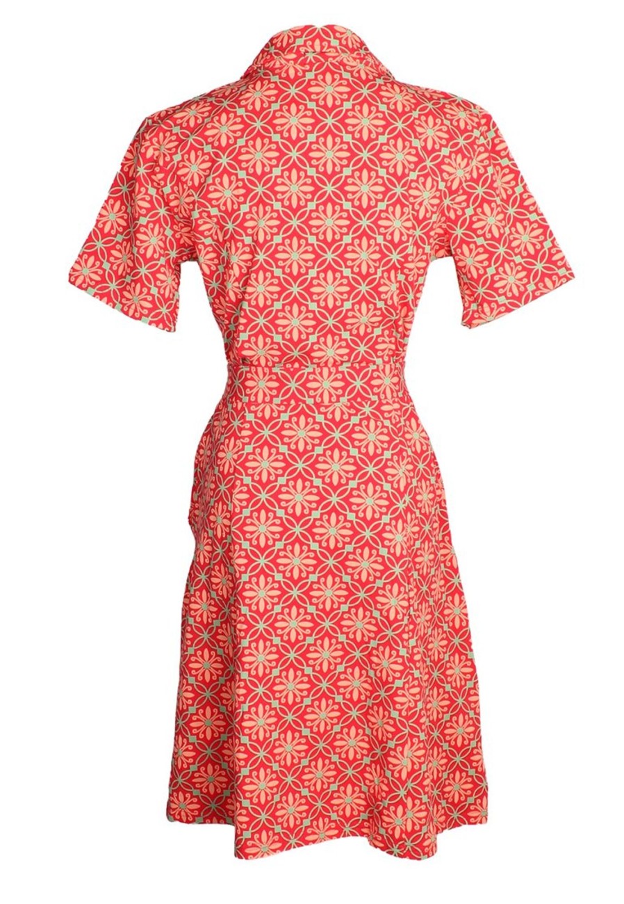 Matching Sets moleyapparels | Peranakan Inspired Print Button Down Dress Red (Ladies' Dress)