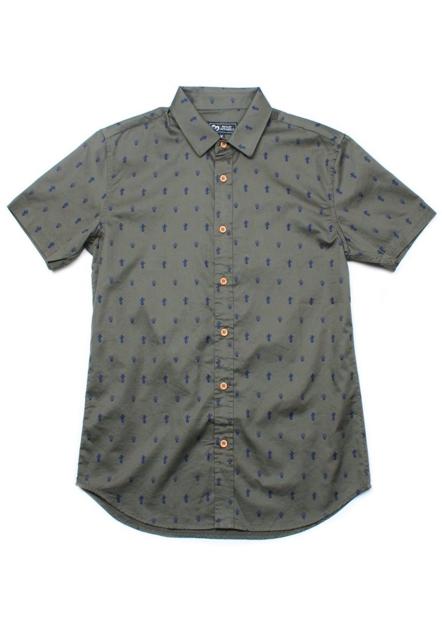 Men moleyapparels | Cactus Print Short Sleeve Shirt Green (Men'S Shirt)