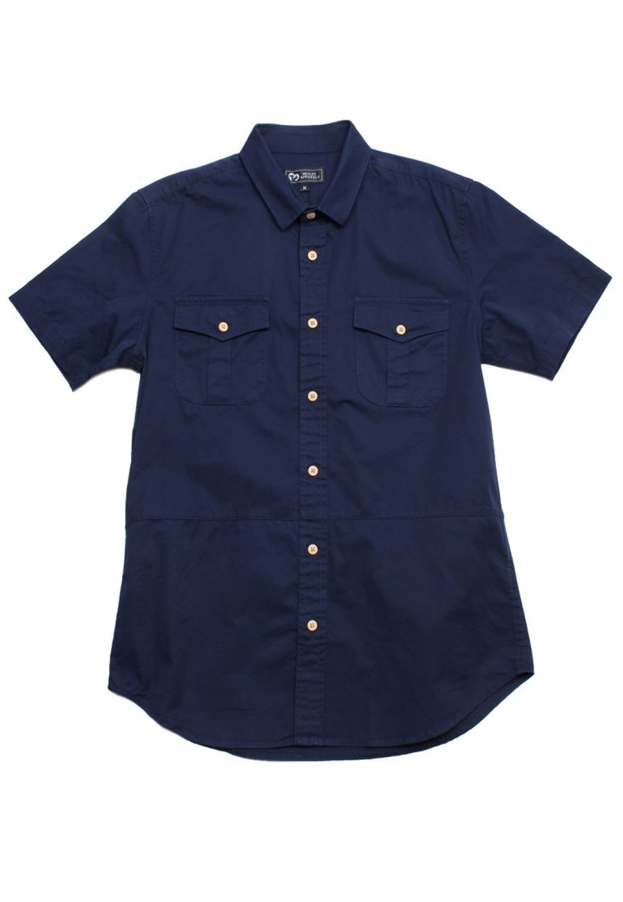 Matching Sets moleyapparels | Classic Double Pocket Short Sleeve Men'S Shirt Navy