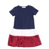 Matching Sets moleyapparels | Colour Block Tiered Pleated Girl'S Dress Navy