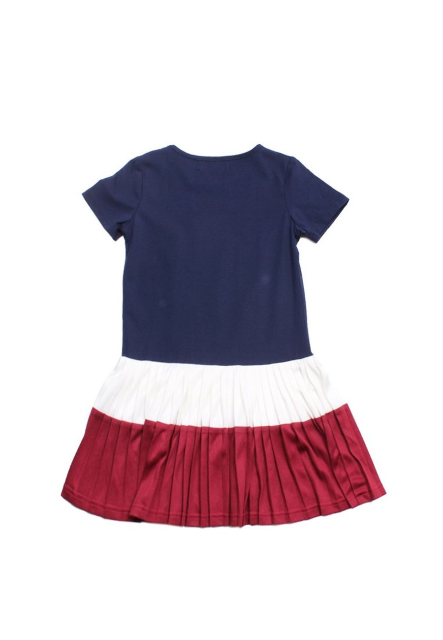 Matching Sets moleyapparels | Colour Block Tiered Pleated Girl'S Dress Navy