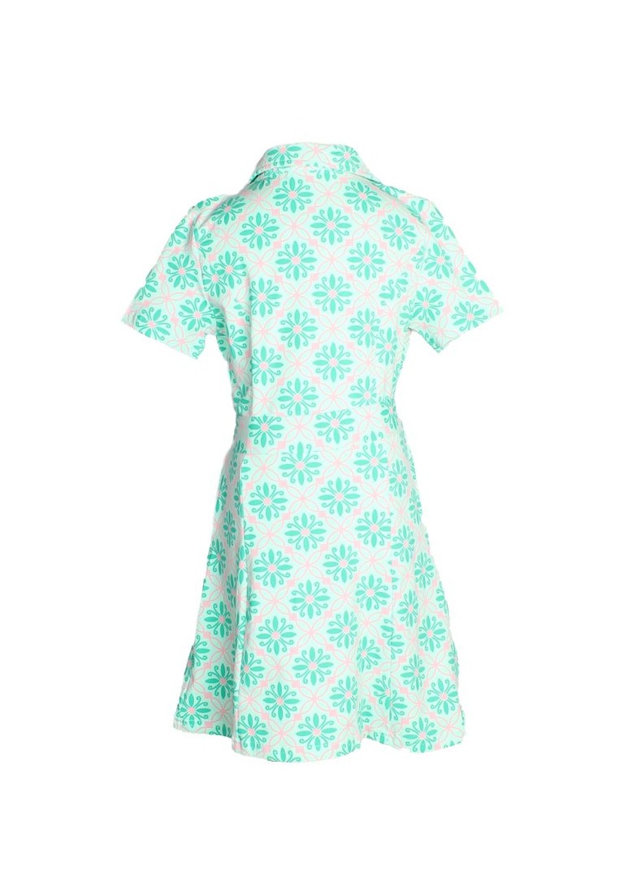 Matching Sets moleyapparels | Peranakan Inspired Print Button Down Dress Green (Girl'S Dress)