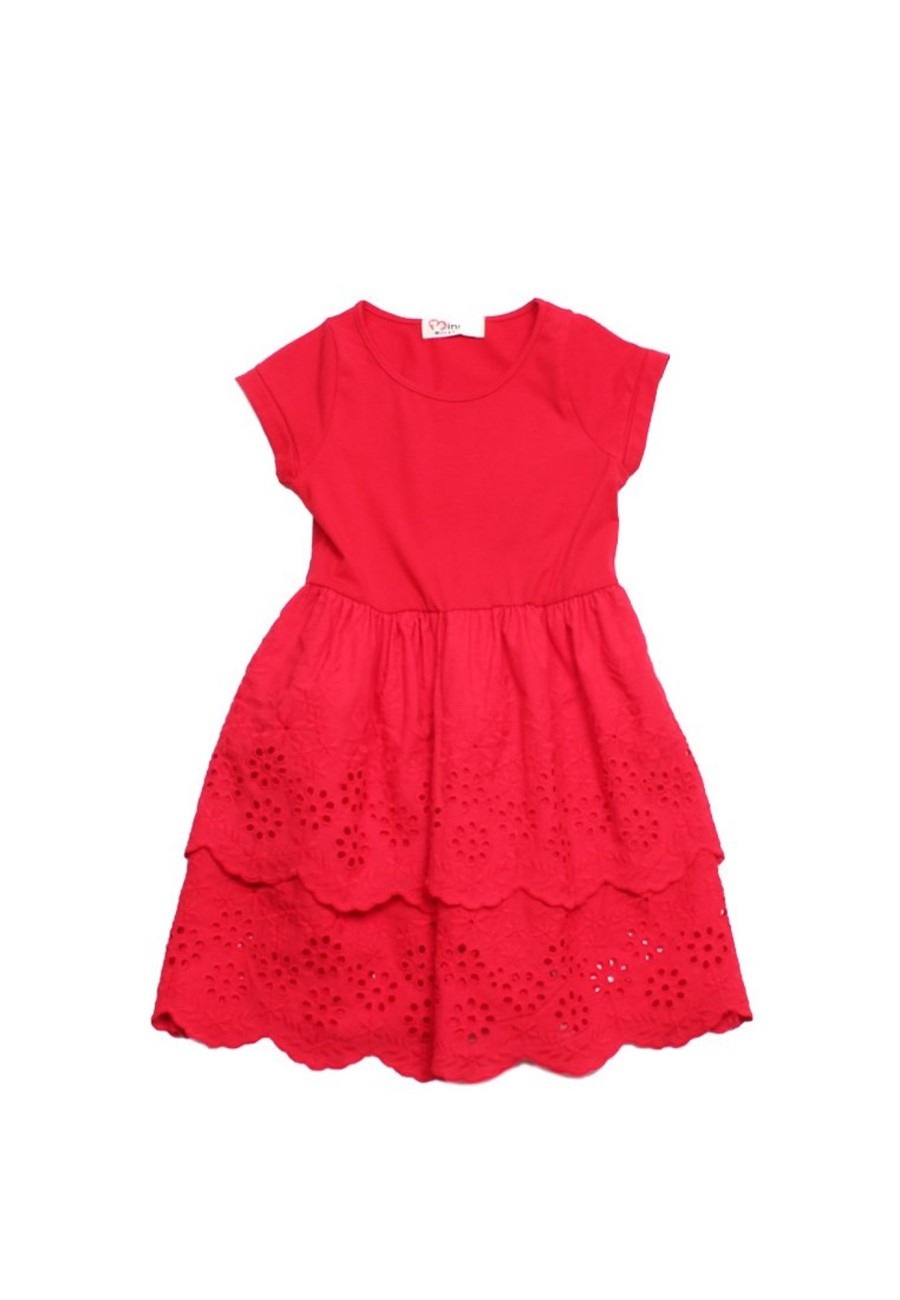 Girls moleyapparels | Eyelet Layered Premium Girl'S Dress Red