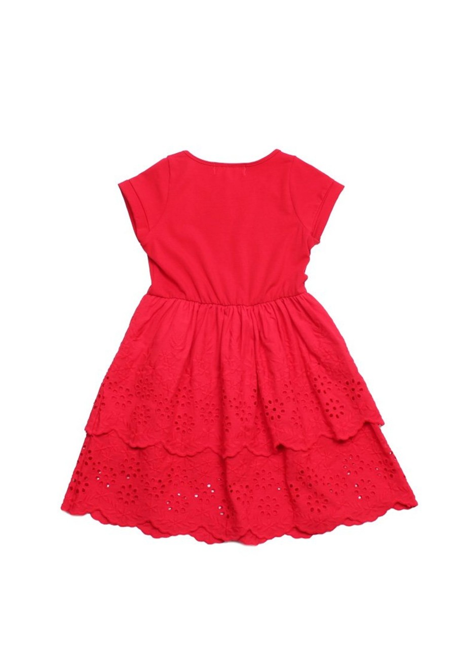 Girls moleyapparels | Eyelet Layered Premium Girl'S Dress Red