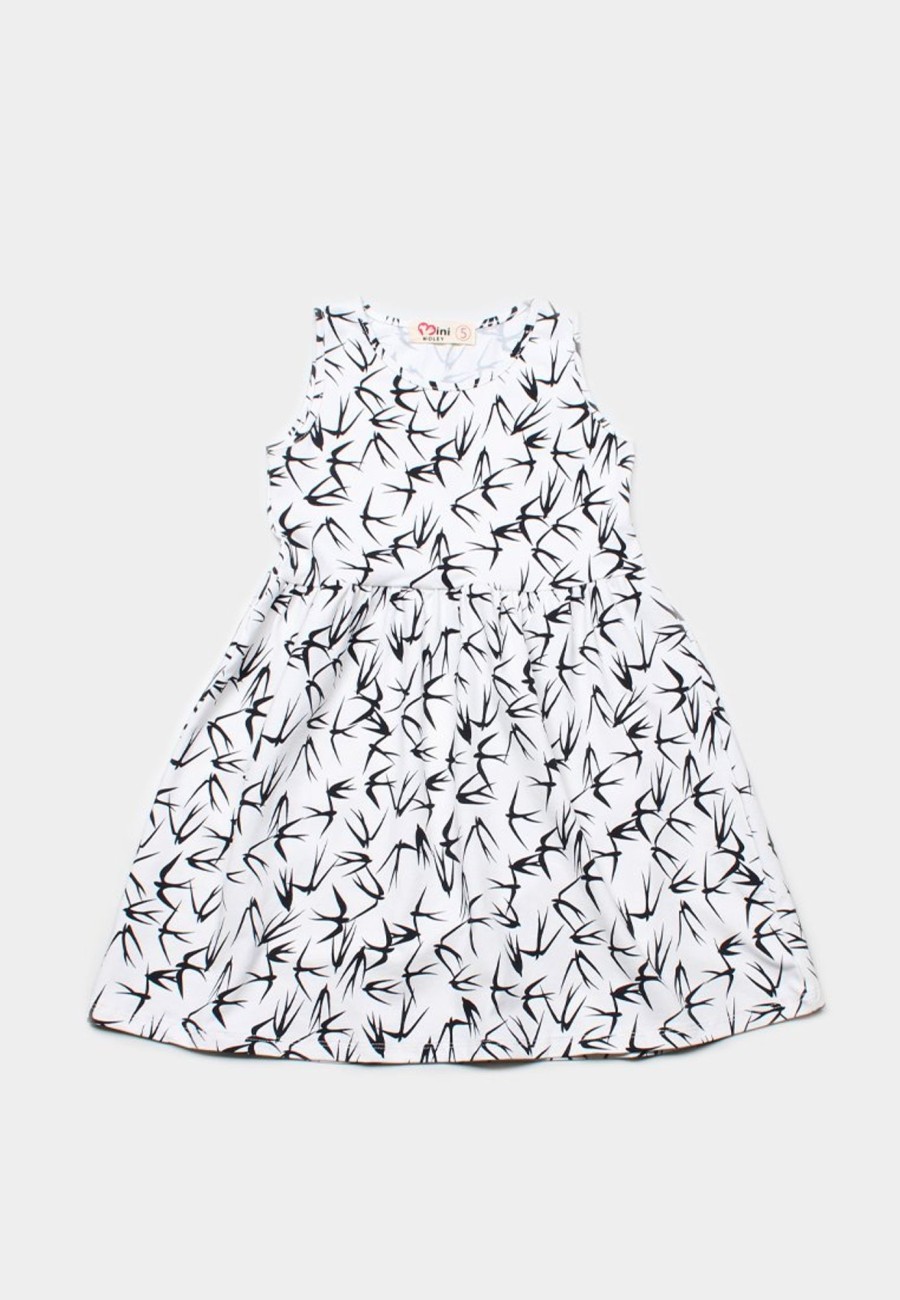 Girls moleyapparels | Swallow Bird Print Dress White (Girl'S Dress)