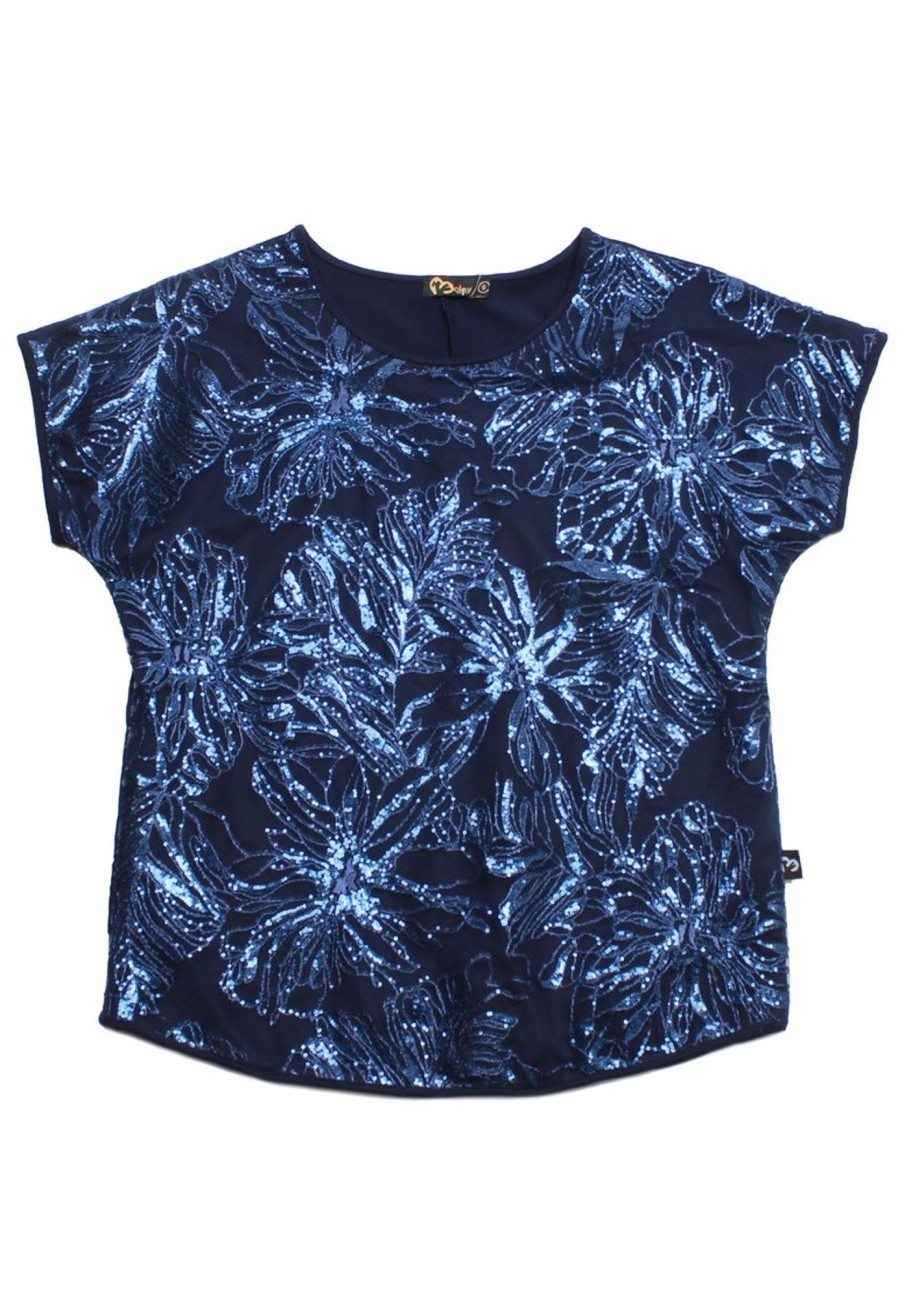 Ladies moleyapparels | Sequin Floral Premium Blouse Navy (Ladies' Top)