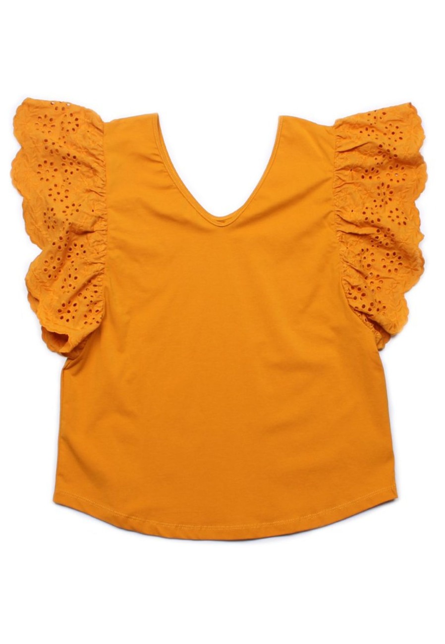 Ladies moleyapparels | Ruffles V-Neck Eyelet Blouse Yellow (Ladies' Top)