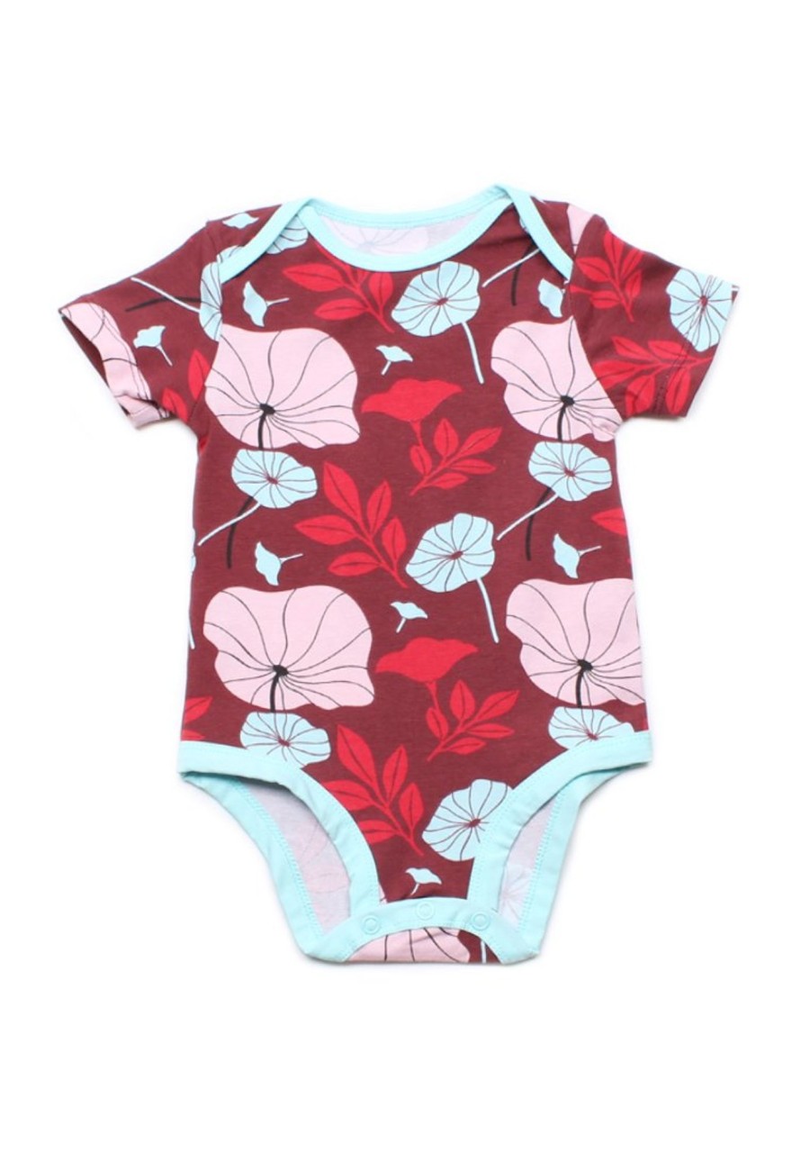 Matching Sets moleyapparels | Lotus Foliage Print Romper Red (Baby Romper)