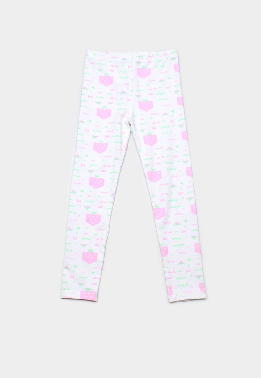 Girls moleyapparels | Geometric Strawberry Print Leggings White (Girl'S Bottom)