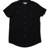 Matching Sets moleyapparels | Brushed Cotton Mandarin Collar Short Sleeve Shirt Black (Boy'S Shirt)