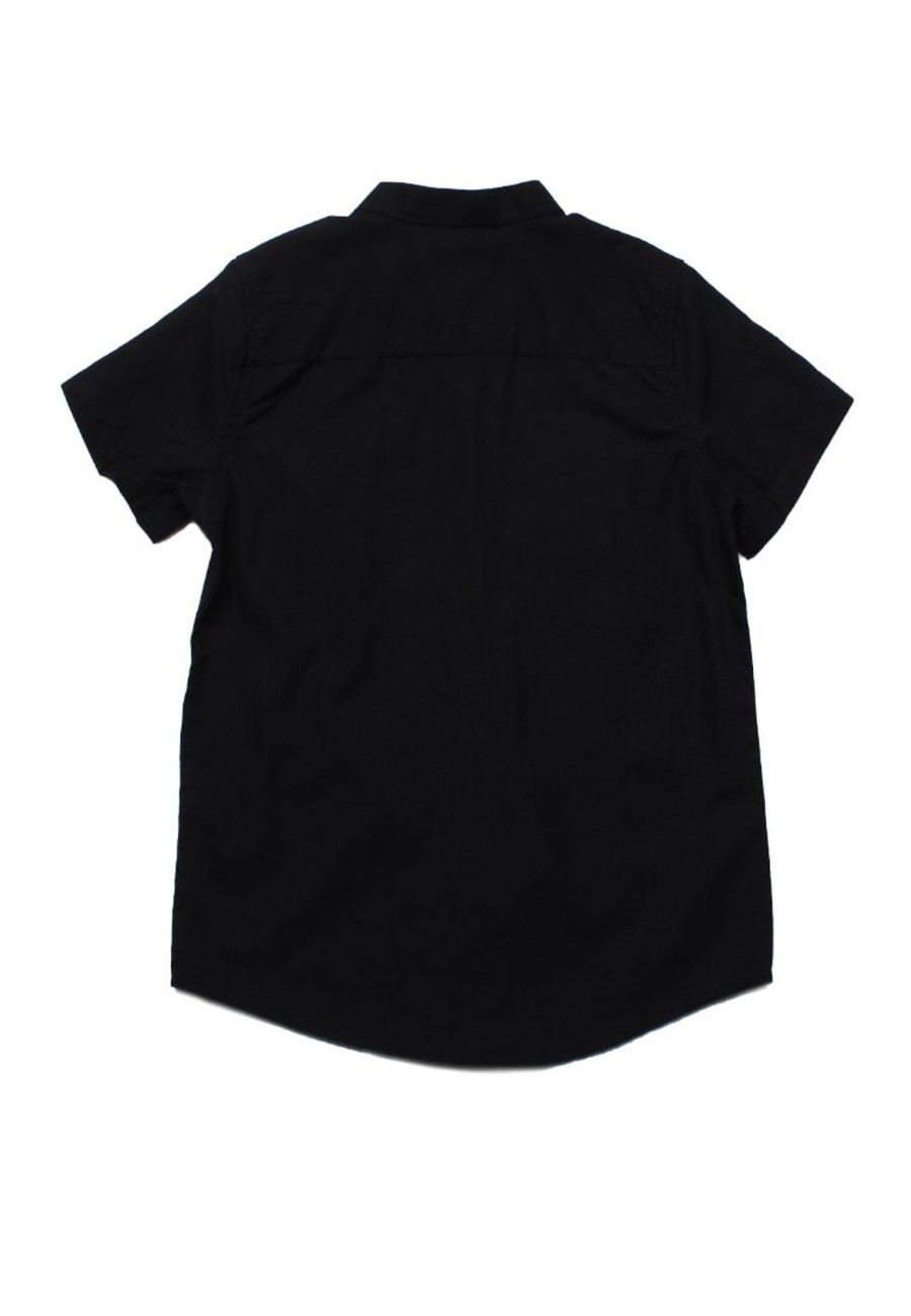 Matching Sets moleyapparels | Brushed Cotton Mandarin Collar Short Sleeve Shirt Black (Boy'S Shirt)