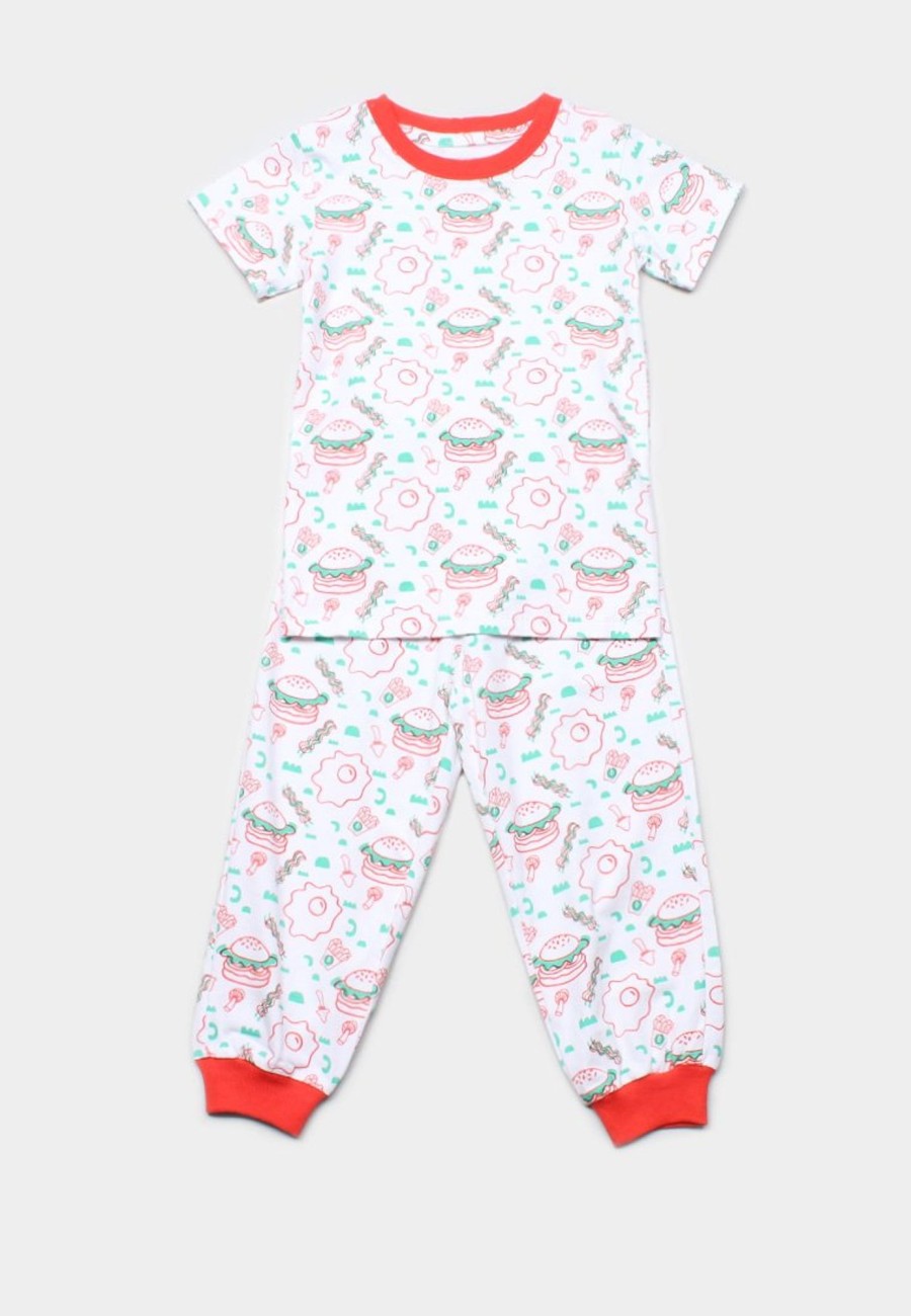 Kids Pyjamas moleyapparels | Burger Print Pyjamas Set White/Red (Kids' Pyjamas)