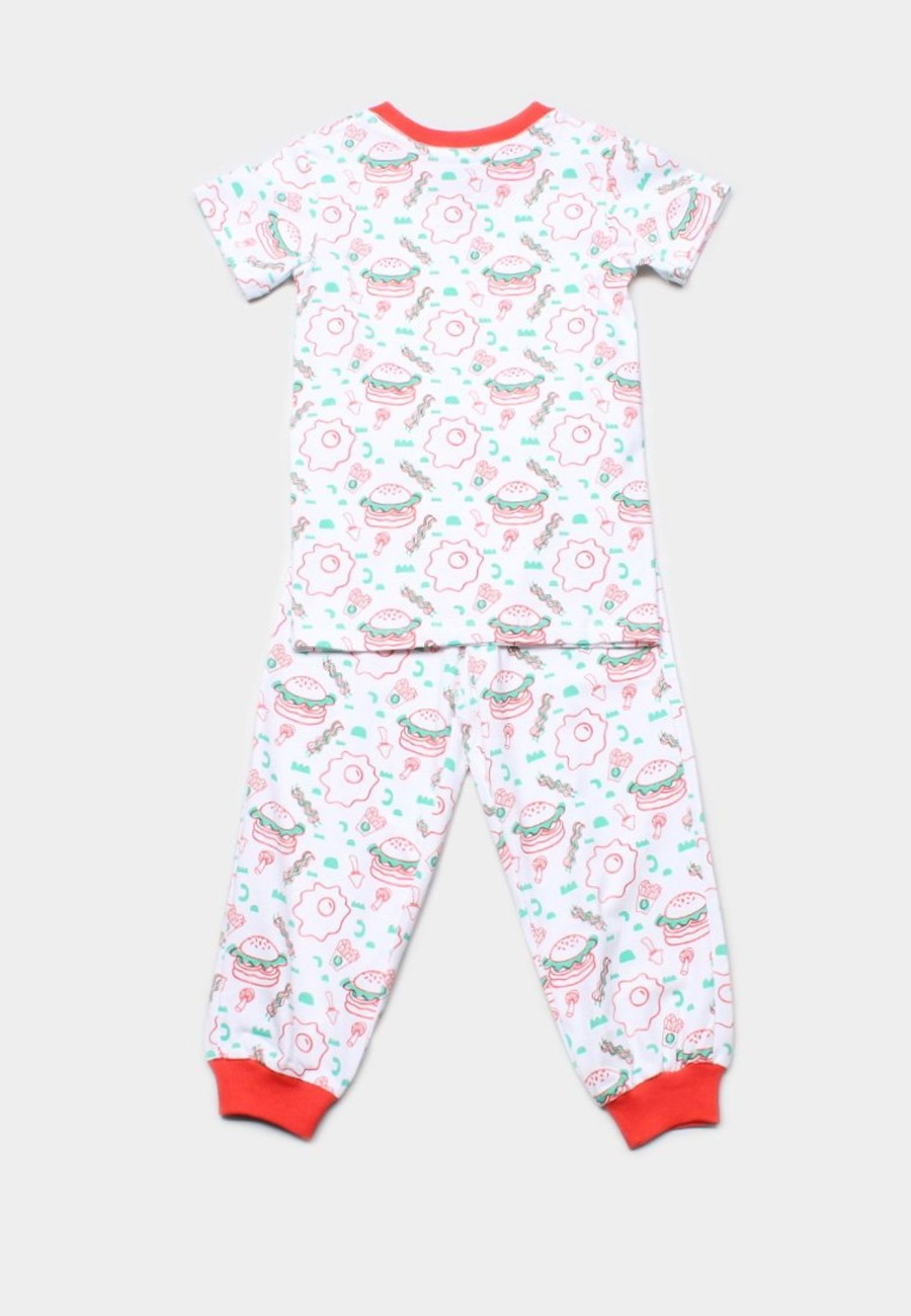 Kids Pyjamas moleyapparels | Burger Print Pyjamas Set White/Red (Kids' Pyjamas)