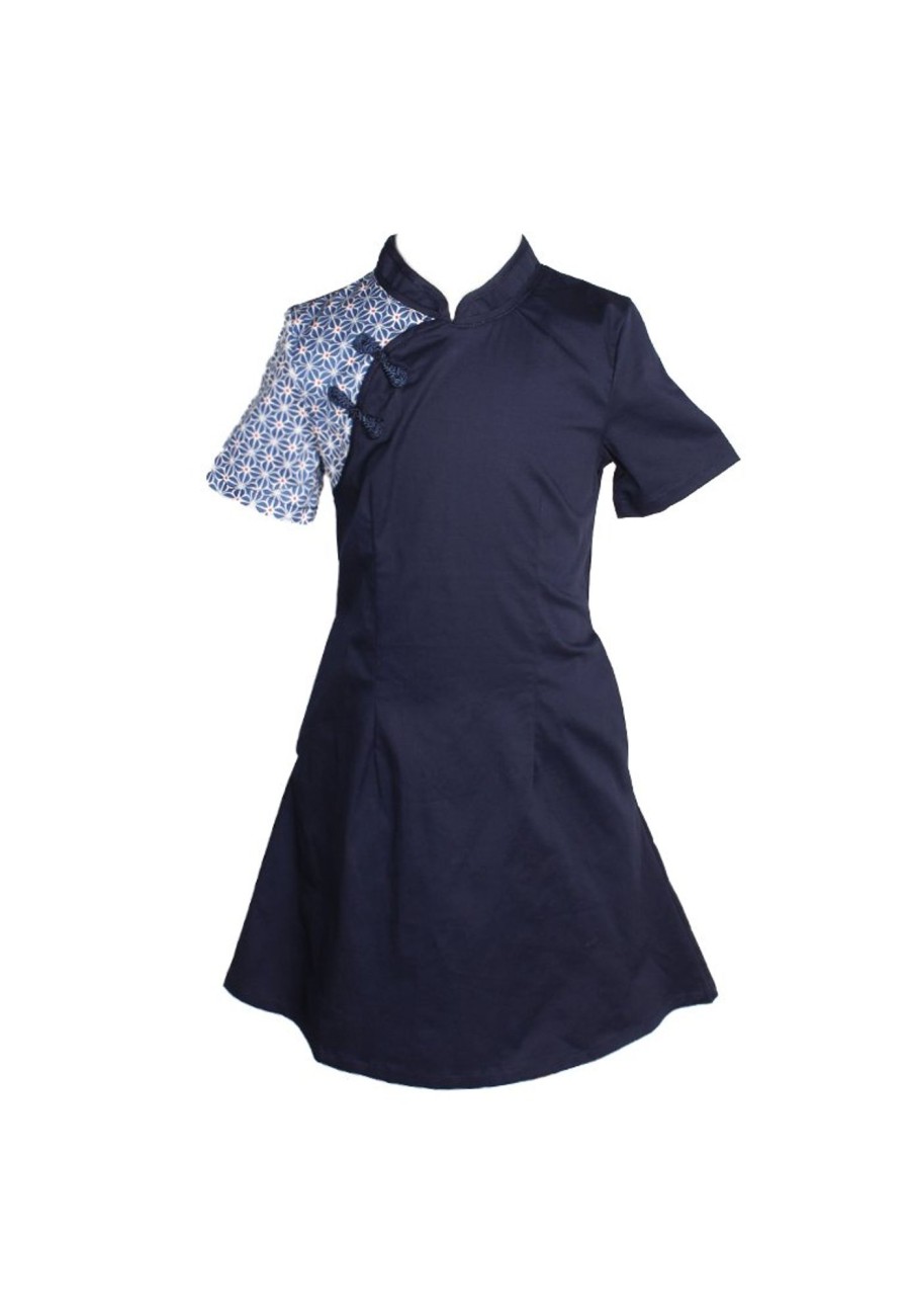 Matching Sets moleyapparels | Motif Detailed Twill Cheongsam Inspired Dress Navy (Girl'S Dress)