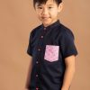 Boys moleyapparels | Seashell Print Pocket Mandarin Collar Short Sleeve Shirt Navy (Boy'S Shirt)