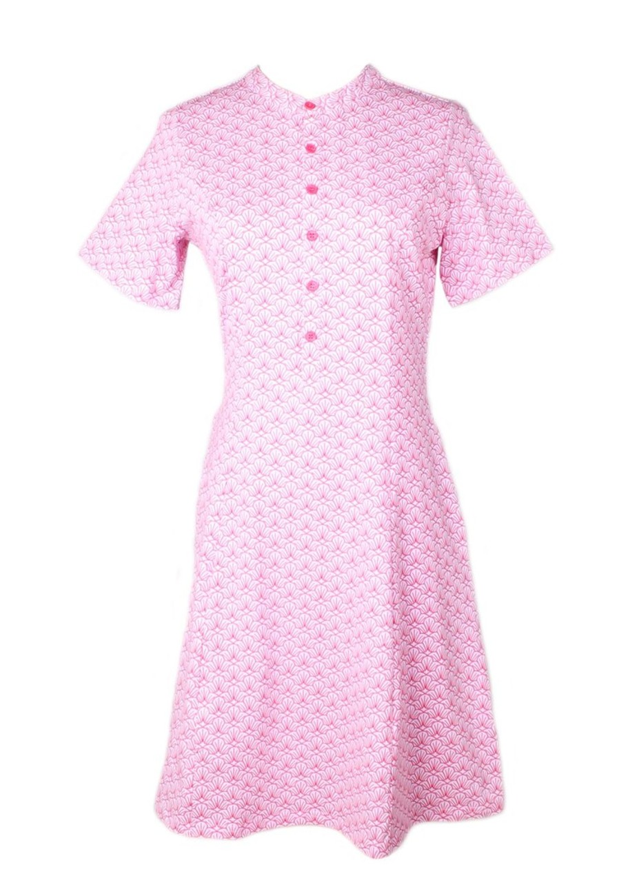 Ladies moleyapparels | Seashell Print Half-Button Down Dress Pink (Ladies' Dress)