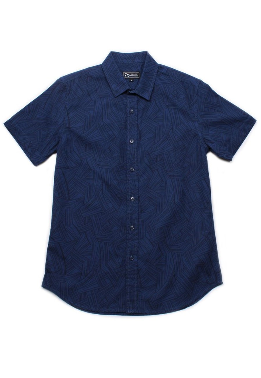 Matching Sets moleyapparels | Weave Print Short Sleeve Shirt Navy (Men'S Shirt)