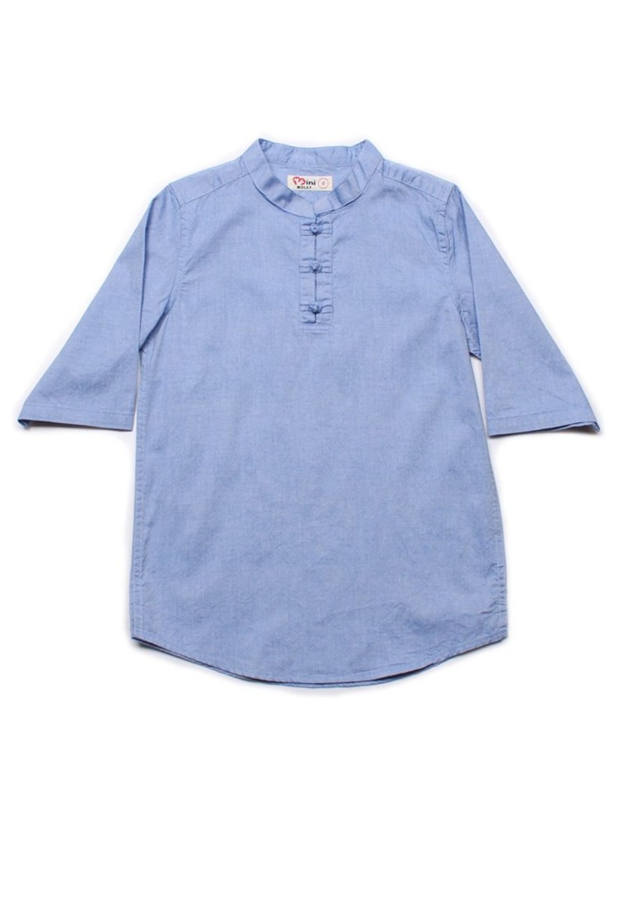 Boys moleyapparels | Oriental Style 3/4 Sleeve Shirt Blue (Boy'S Shirt)