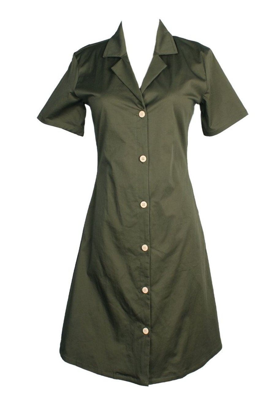 Matching Sets moleyapparels | Classic Cotton Twill Button Down Dress Ladies Green