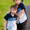 Matching Sets moleyapparels | Motif Detailed Panel Premium Short Sleeve Shirt Navy (Boy'S Shirt)