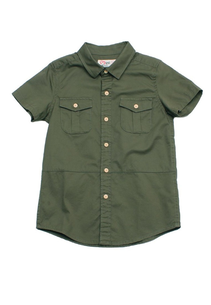 Matching Sets moleyapparels | Classic Double Pocket Short Sleeve Boy'S Shirt Green