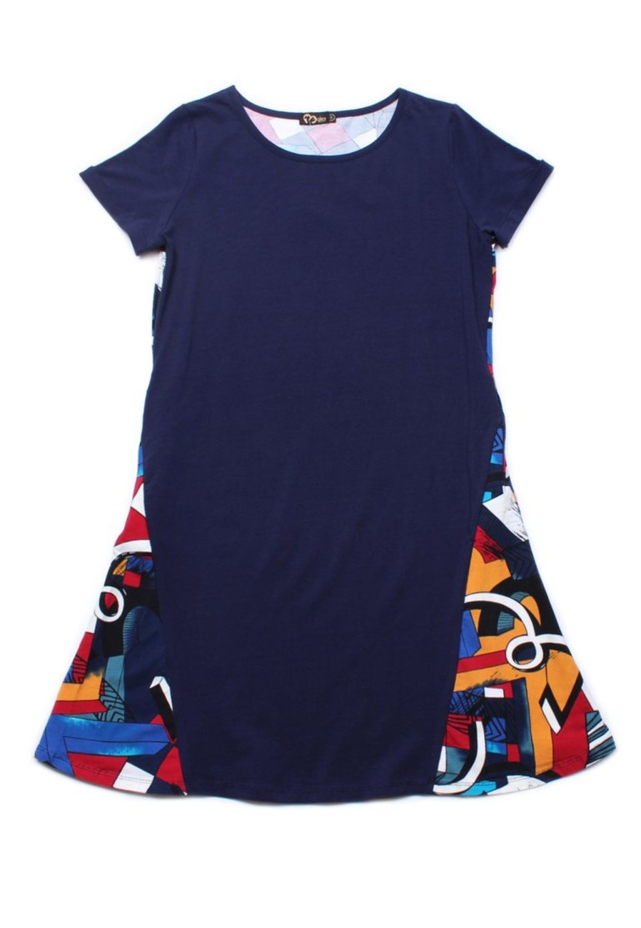 Ladies moleyapparels | Abstract Art Shift Dress Navy (Ladies' Dress)