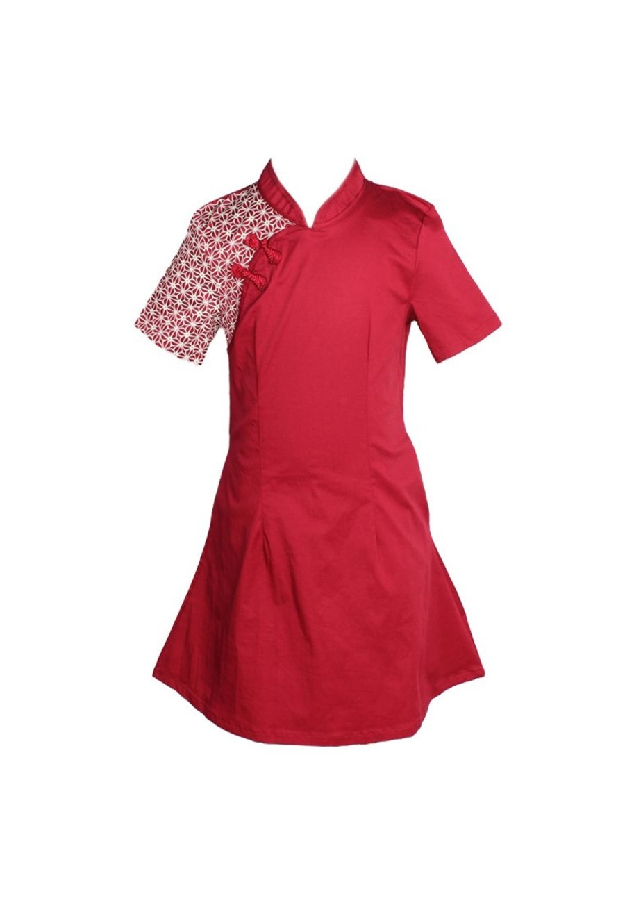 Matching Sets moleyapparels | Motif Detailed Twill Cheongsam Inspired Dress Red (Girl'S Dress)