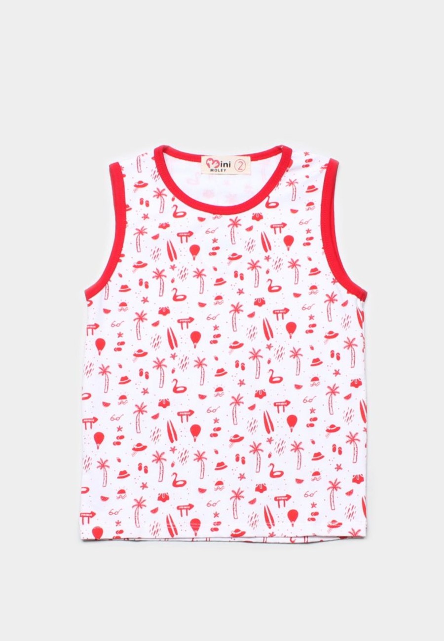 Matching Sets moleyapparels | Sunny Island Print Singlet White (Boy'S Singlet)