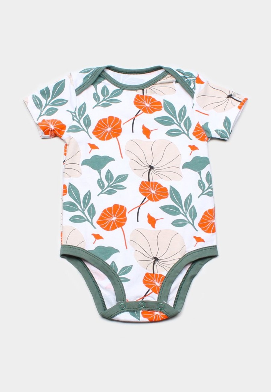 Matching Sets moleyapparels | Lotus Foliage Print Romper White (Baby Romper)