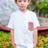 Matching Sets moleyapparels | Motif Detailed Pocket Premium Short Sleeve Shirt White (Boy'S Shirt)