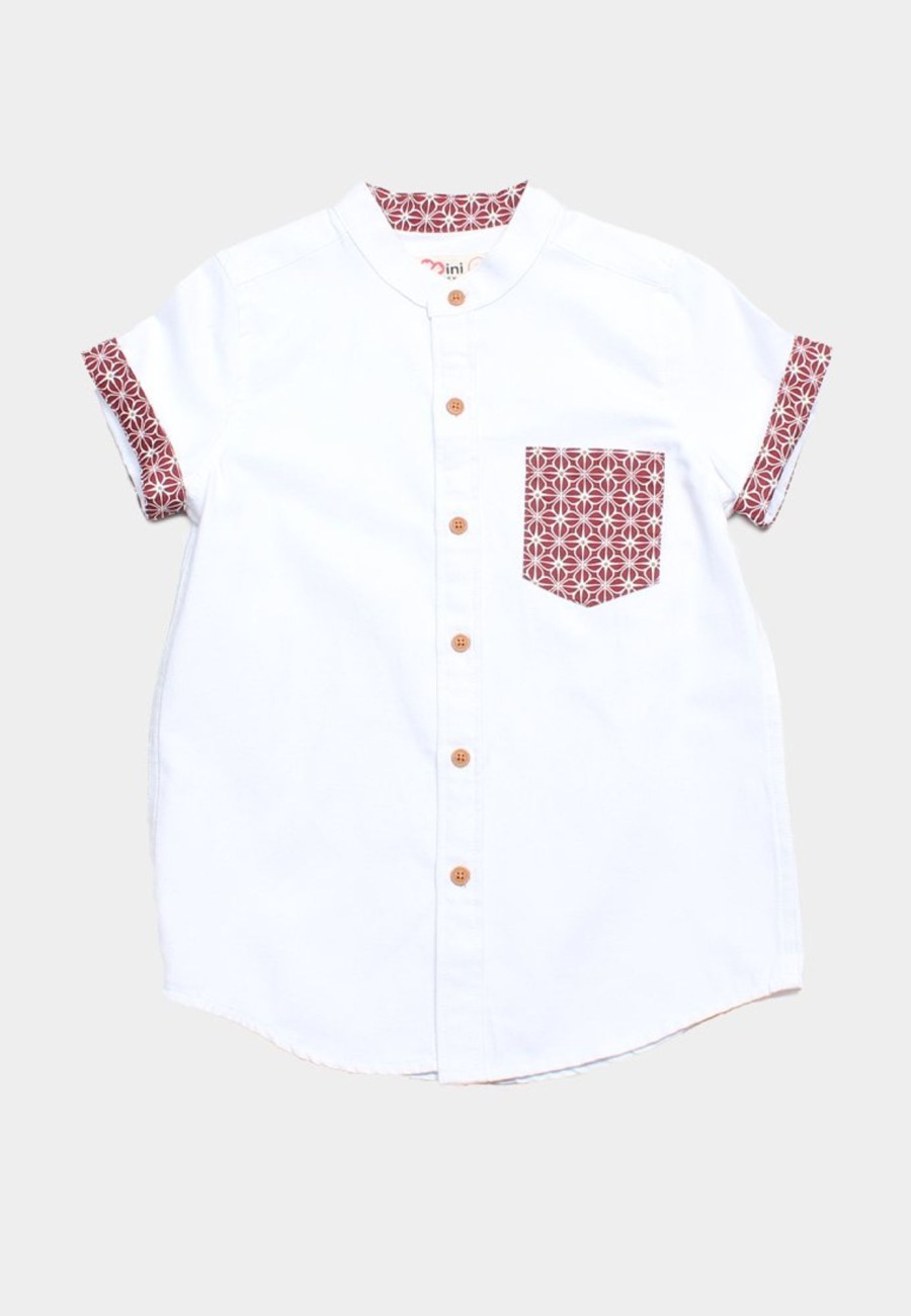 Matching Sets moleyapparels | Motif Detailed Pocket Premium Short Sleeve Shirt White (Boy'S Shirt)