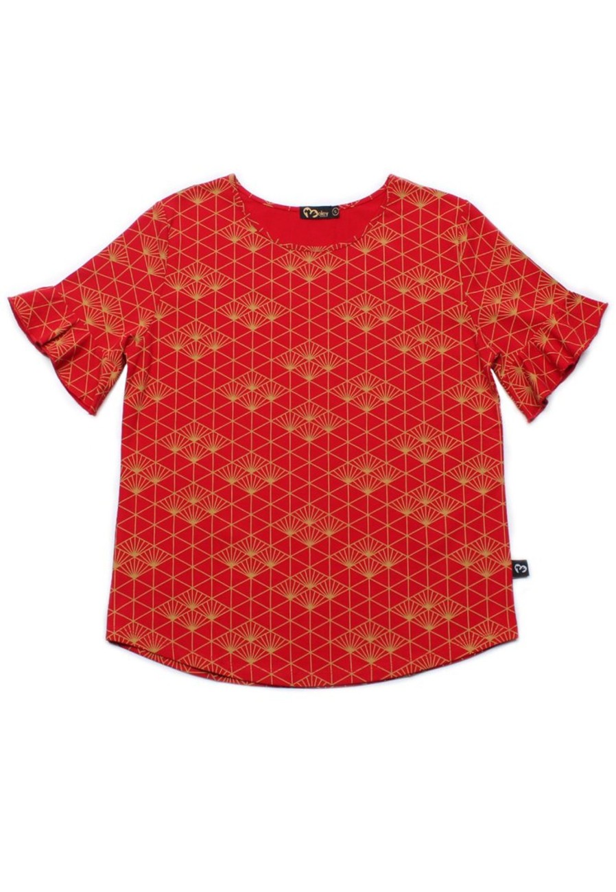 Matching Sets moleyapparels | Japanese Sunray Print Blouse Red (Ladies' Top)