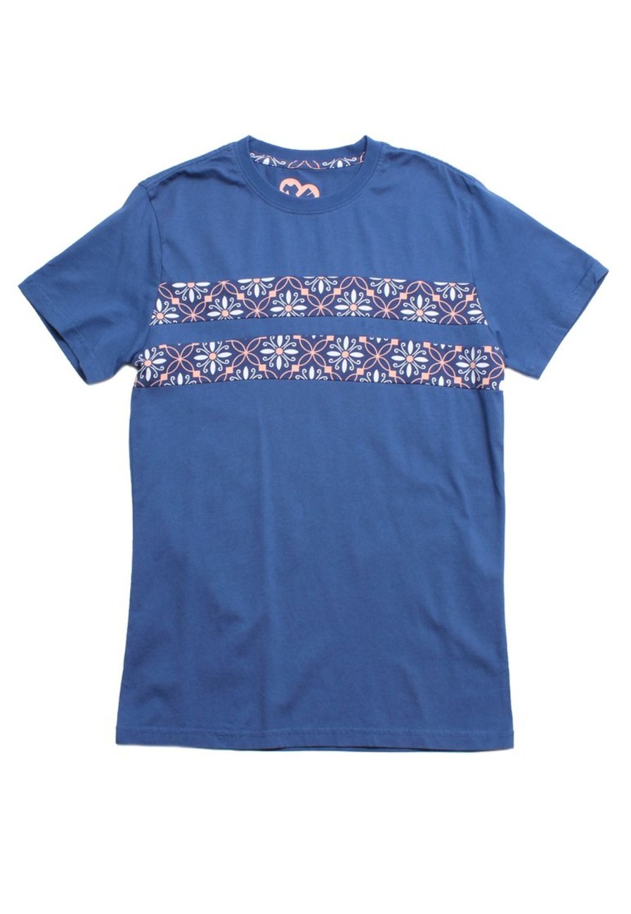 Matching Sets moleyapparels | Twin Panel Peranakan Inspired Print T-Shirt Navy (Men'S T-Shirt)