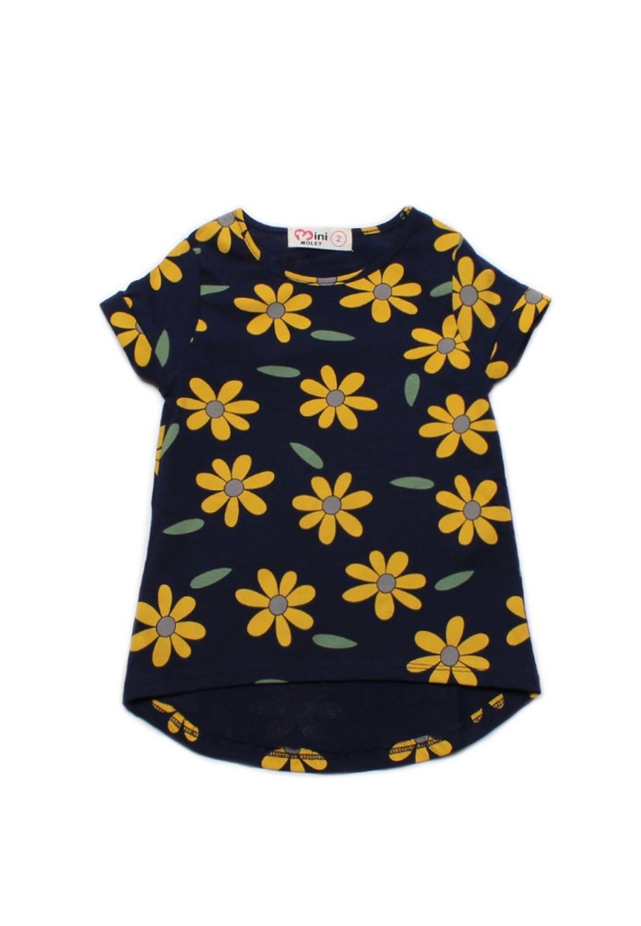 Girls moleyapparels | Sunflower Print T-Shirt Navy (Girl'S Top)