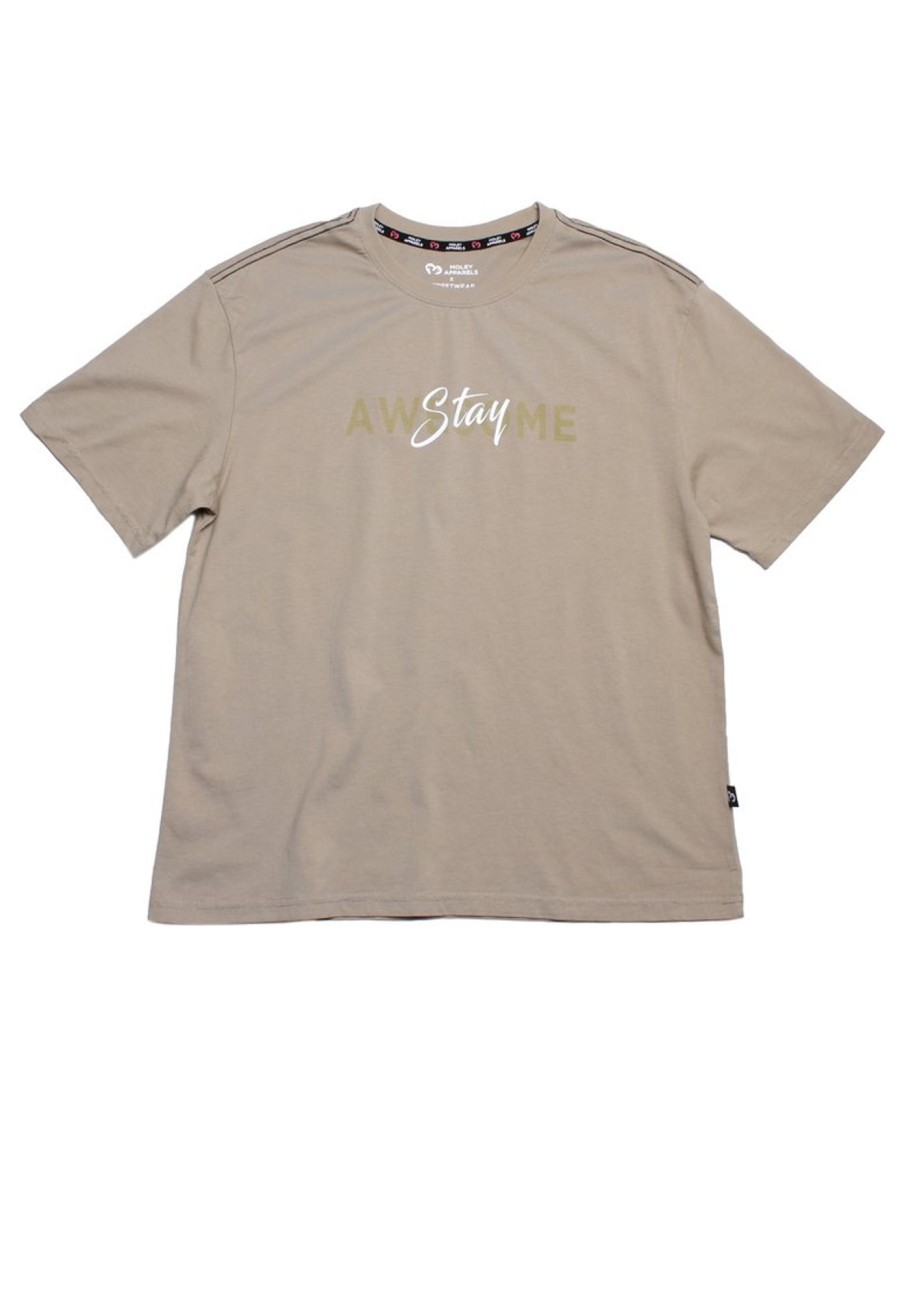 Men moleyapparels | Stay Awesome Premium Oversized T-Shirt Khaki (Men'S T-Shirt)