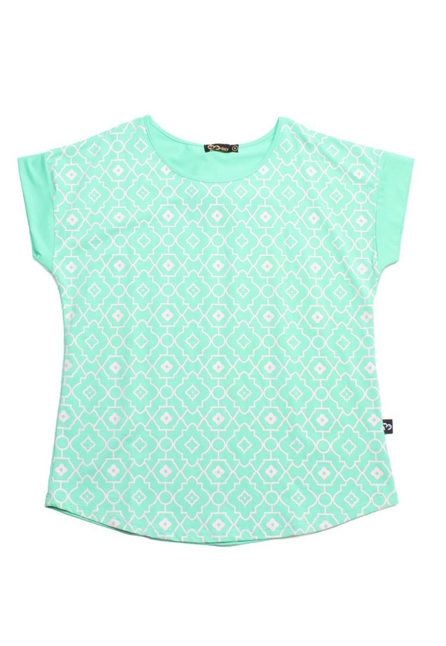 Ladies moleyapparels | Tribal Pattern Print Blouse Cyan (Ladies' Top)