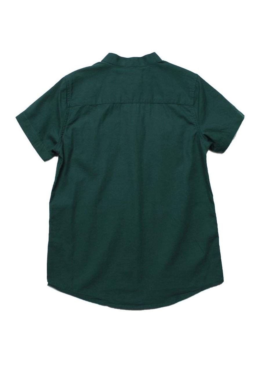 Matching Sets moleyapparels | Brushed Cotton Mandarin Collar Short Sleeve Shirt Green (Boy'S Shirt)