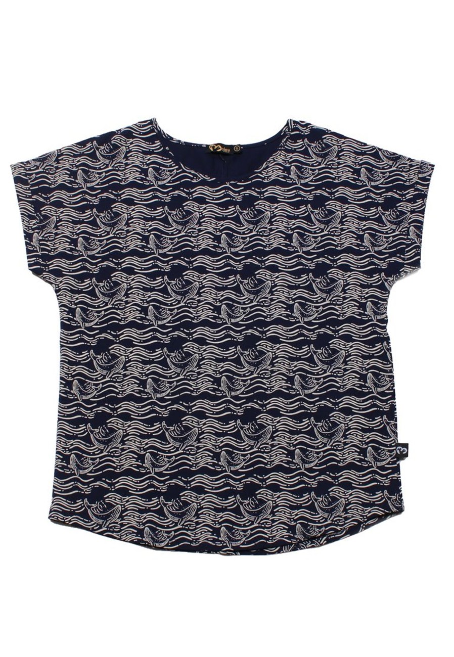 Matching Sets moleyapparels | Whale Wave Print Blouse Navy (Ladies' Top)