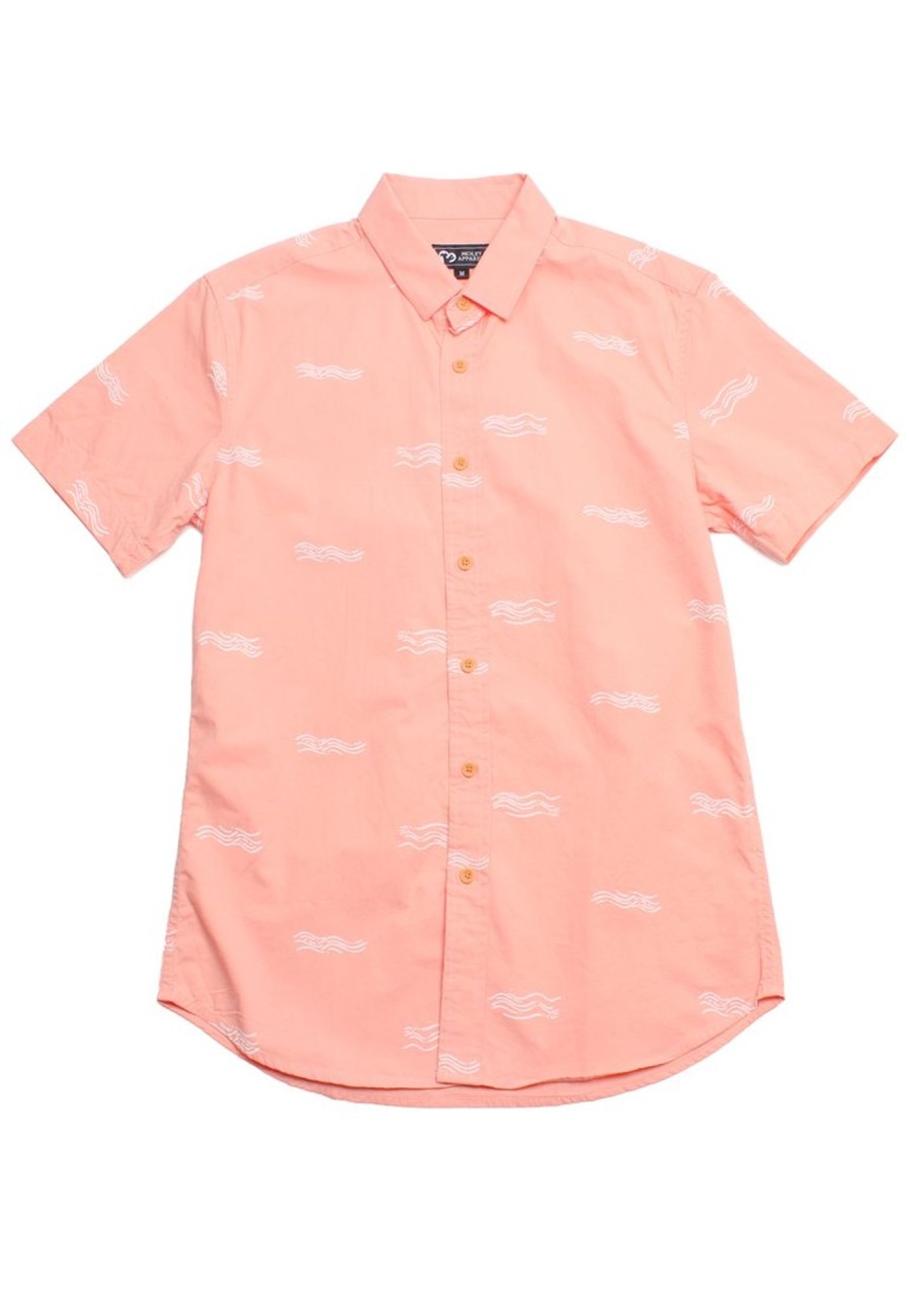 Men moleyapparels | Wave Print Short Sleeve Shirt Orange (Men'S Shirt)