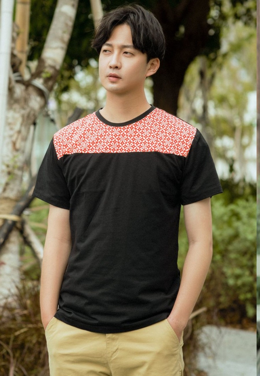 Matching Sets moleyapparels | Batik Florets Print Panel T-Shirt Black (Men'S T-Shirt)