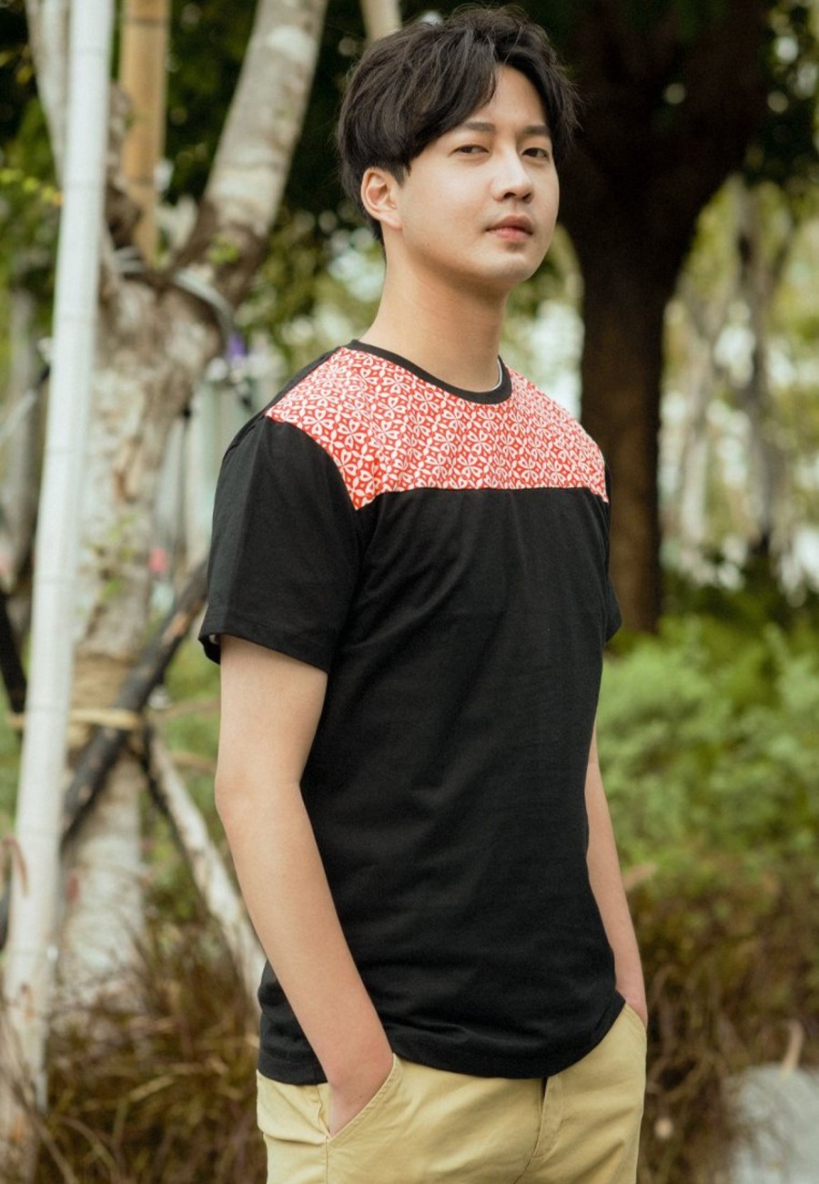 Matching Sets moleyapparels | Batik Florets Print Panel T-Shirt Black (Men'S T-Shirt)