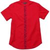 Men moleyapparels | Floral Patterned Print Mandarin Collar Short Sleeve Shirt Red (Men'S Shirt)