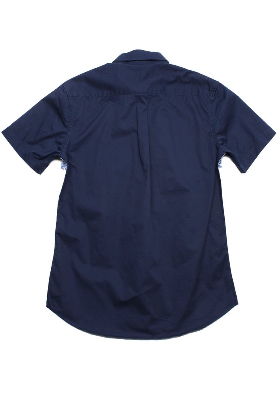 Matching Sets moleyapparels | Motif Detailed Panel Premium Short Sleeve Shirt Navy (Men'S Shirt)